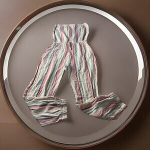 ELAN “Lyla” Multi-Stripe Pastel Easter Jumper Strapless Elastic Jogger Cuff Sz S